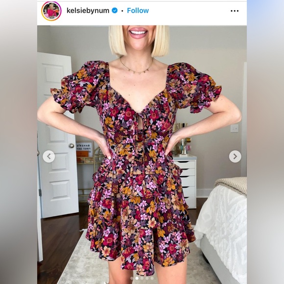 Buddy Love Tammy Floral Ruffle Mini Dress Size S Puff Sleeve Shirred Back - Picture 15 of 15